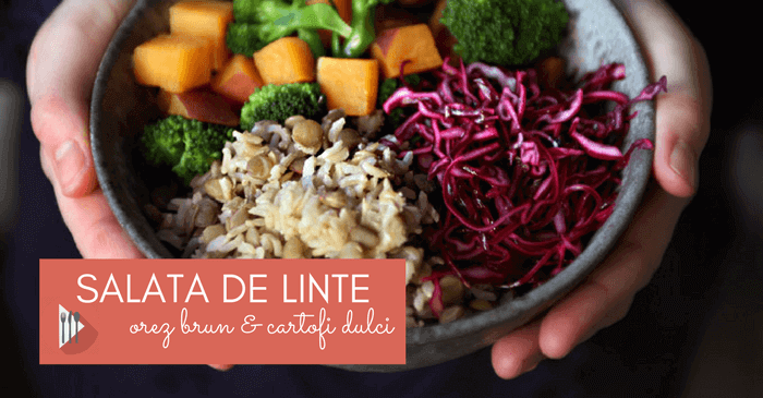 Salata din linte orez brun cartofi dulci si varza rosie