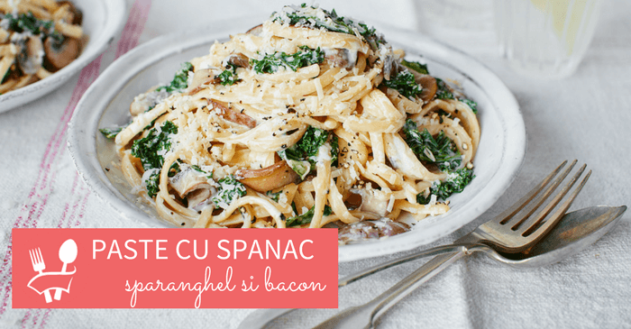 Paste cu sparanghel, spanac si bacon 5