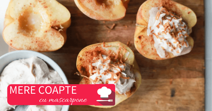 Mere coapte umplute cu mascarpone, scortisoara si fulgi de cocos 1 mere coapte umplute cu mascarpone
